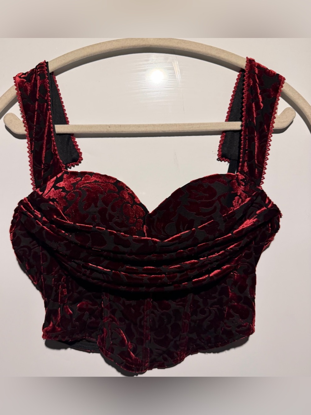 Windsor Red Floral Velvet Bustier Crop Top